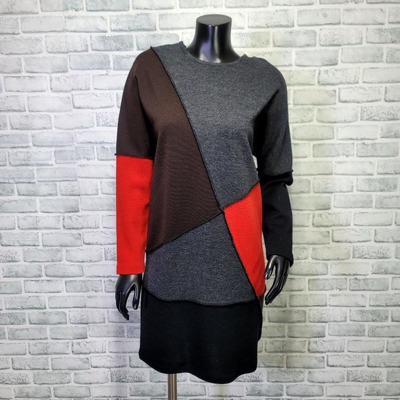 Vintage 80s 90s Andrea Jovine Size‎ S Colorblock Wool Sweater Mini Bodycon Dress - Picture 1 of 9